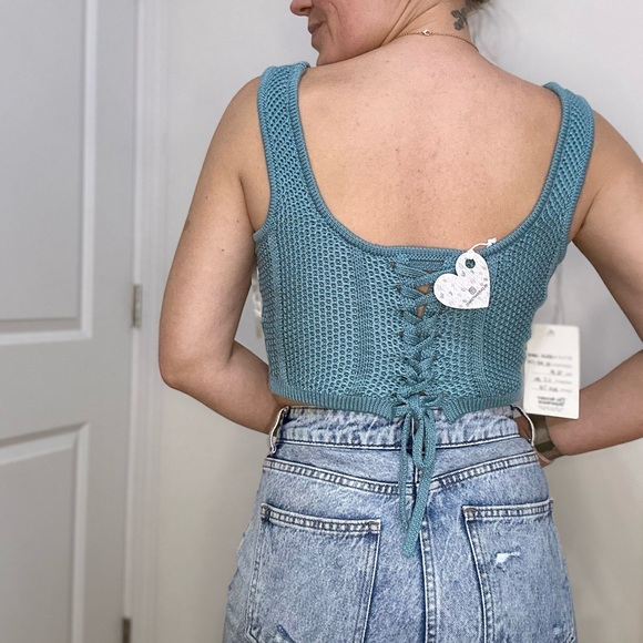 Knit Crop Corset Top with Lace Up Back - Picture 7 of 9